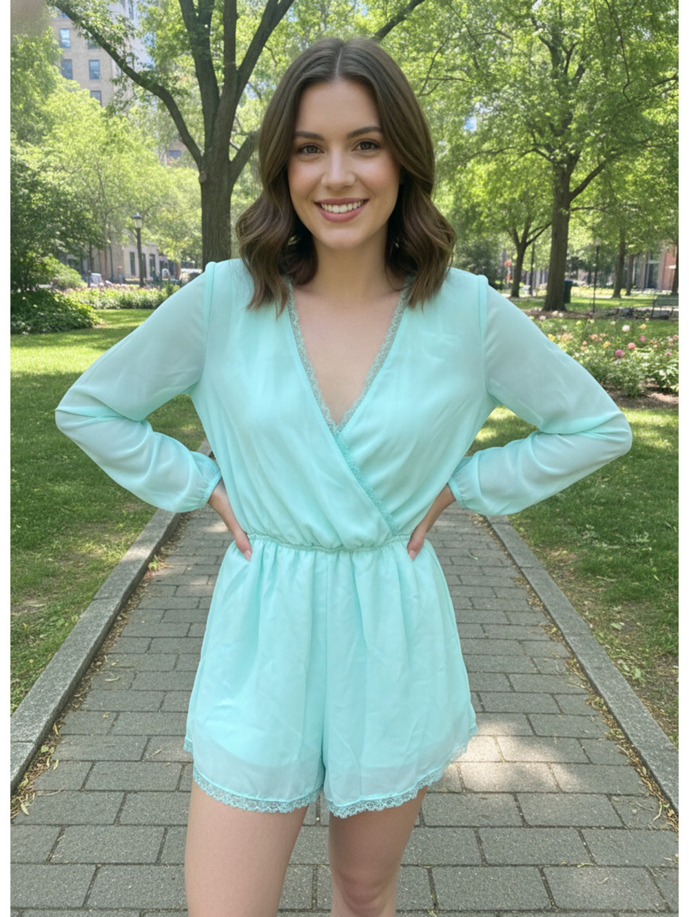 Mint Green Long Sleeve Romper